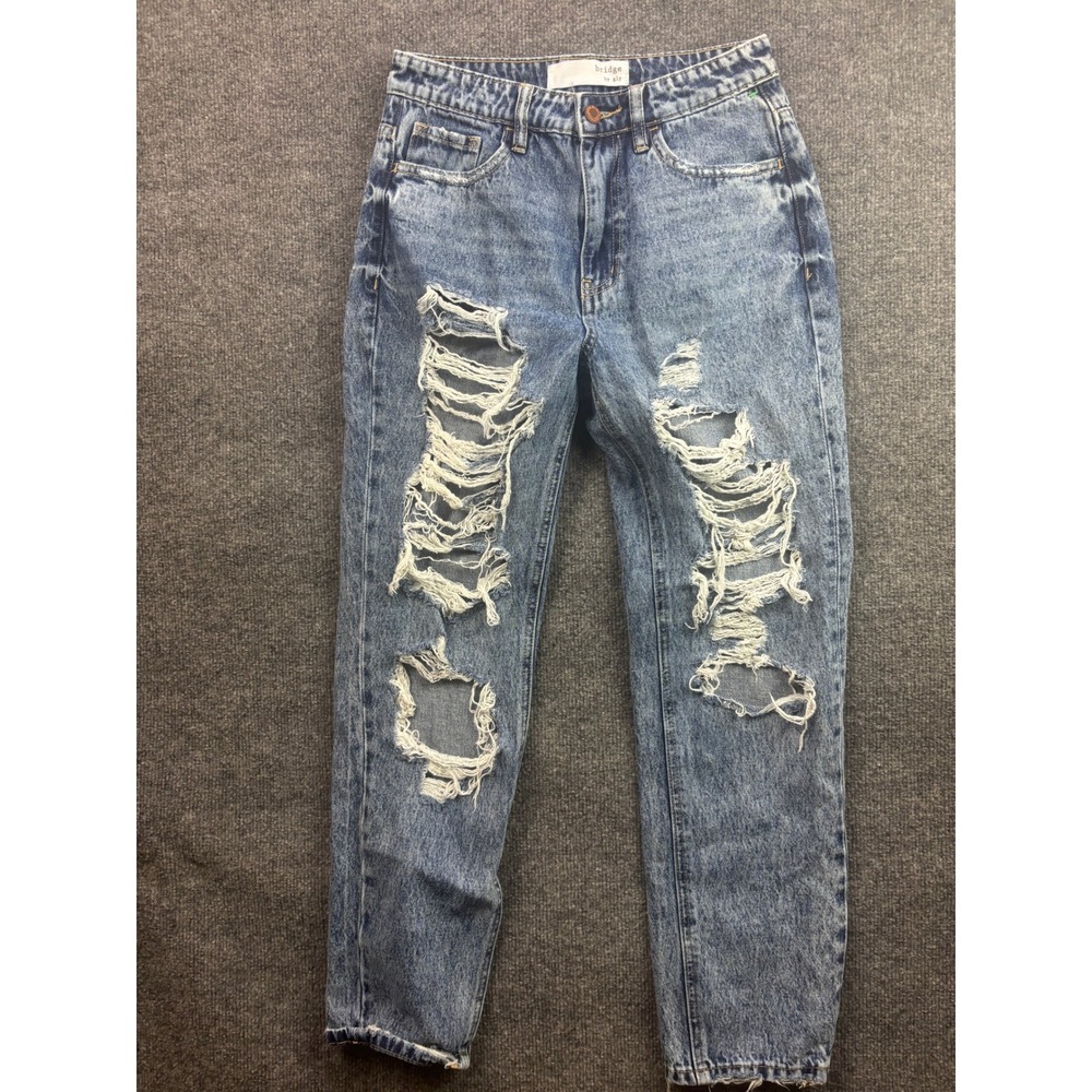 Bridge by GLY Mom Fit Jeans Womens 26 Blue Acid Wash Distressed BG5704A